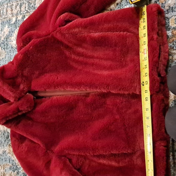 JCrew Red Faux Fur Jacket Womens L/Fits Smaller - Picture 7 of 8